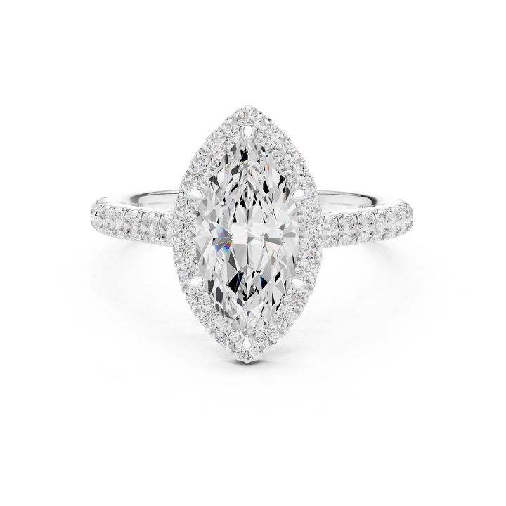 Marquise Cut Halo Engagement Ring with Pavé Diamond Band
