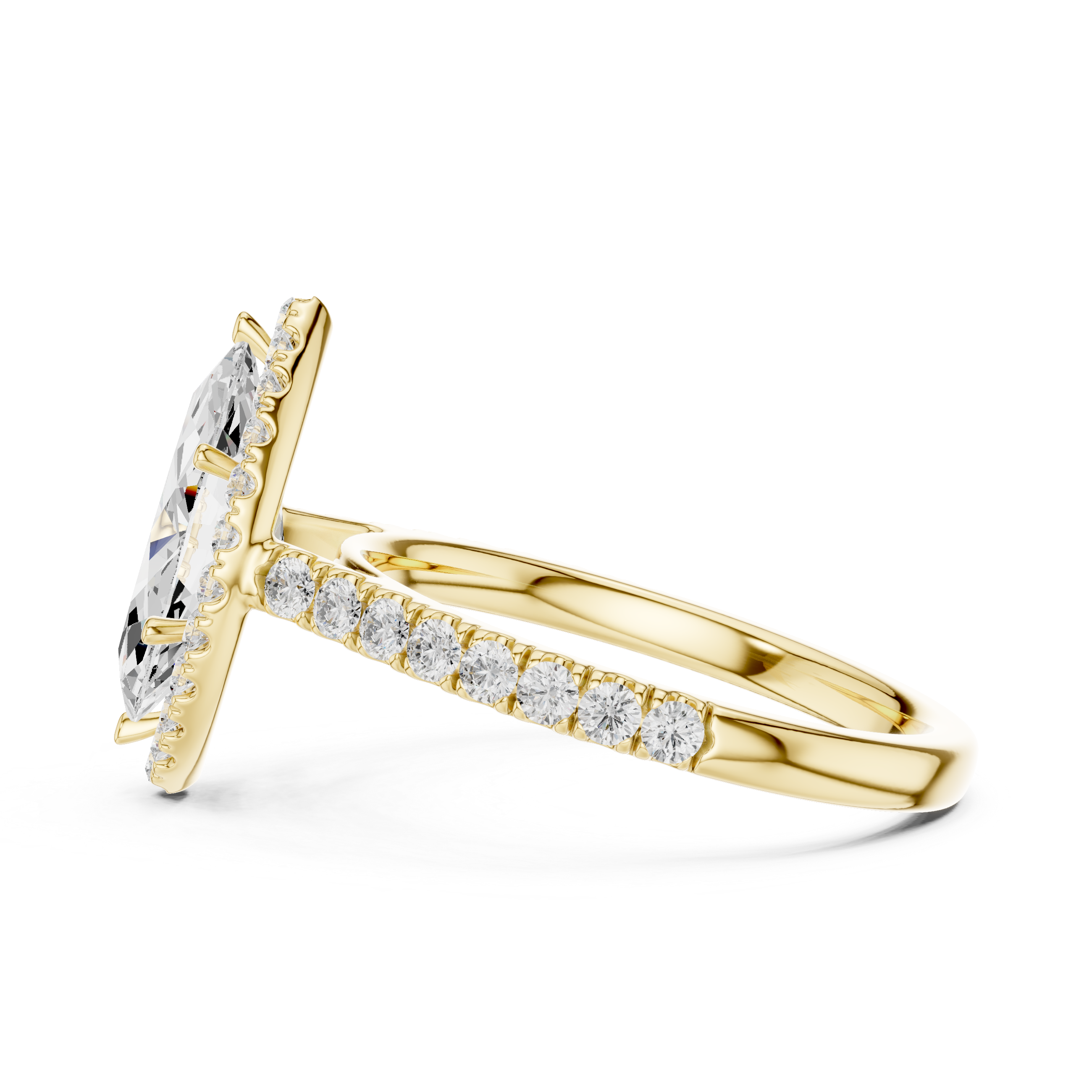 Marquise Cut Halo Engagement Ring with Pavé Diamond Band