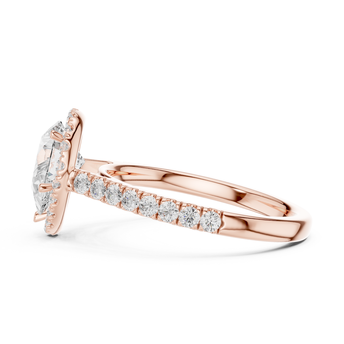 Pear Cut Halo Engagement Ring with Pavé Diamond Band