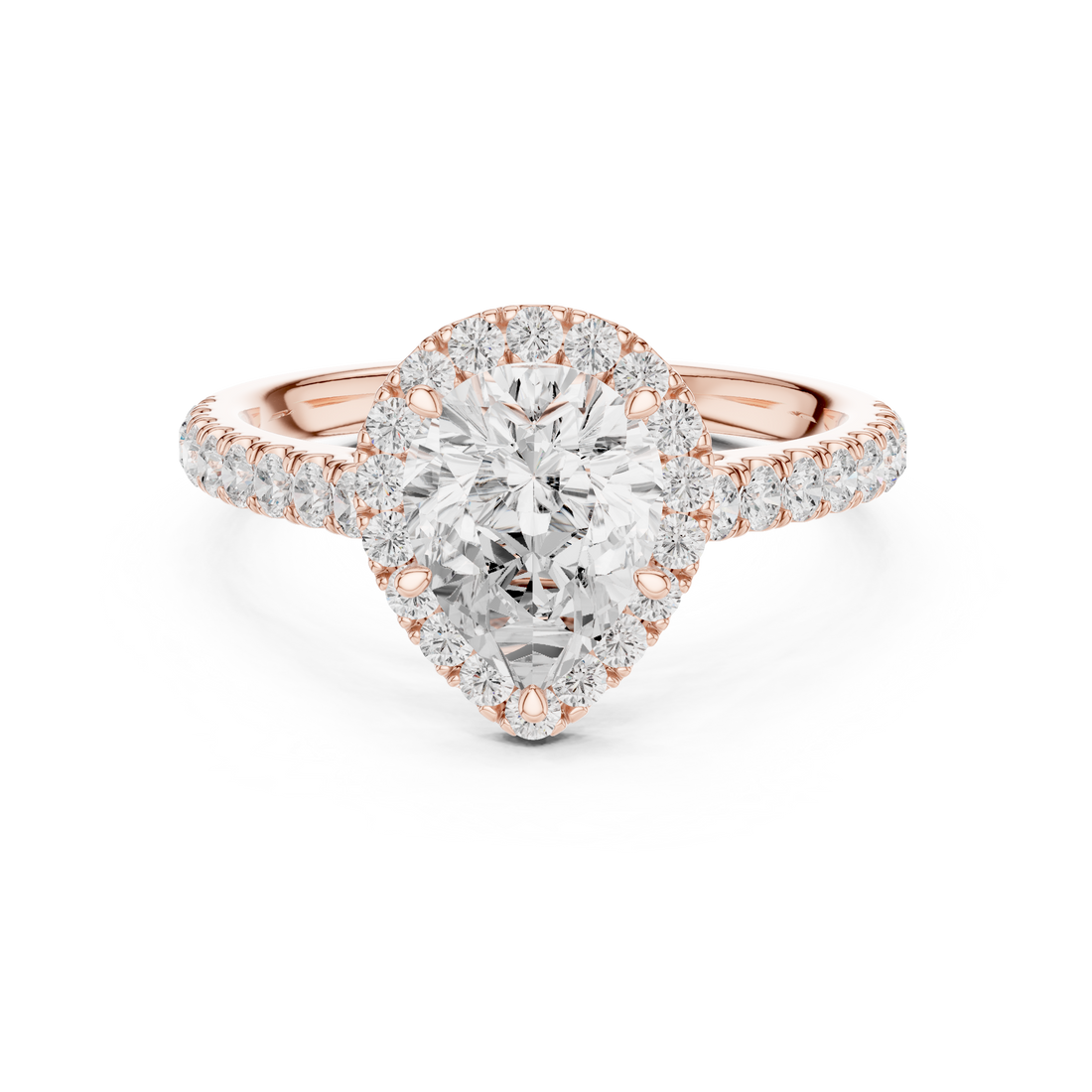 Pear Cut Halo Engagement Ring with Pavé Diamond Band
