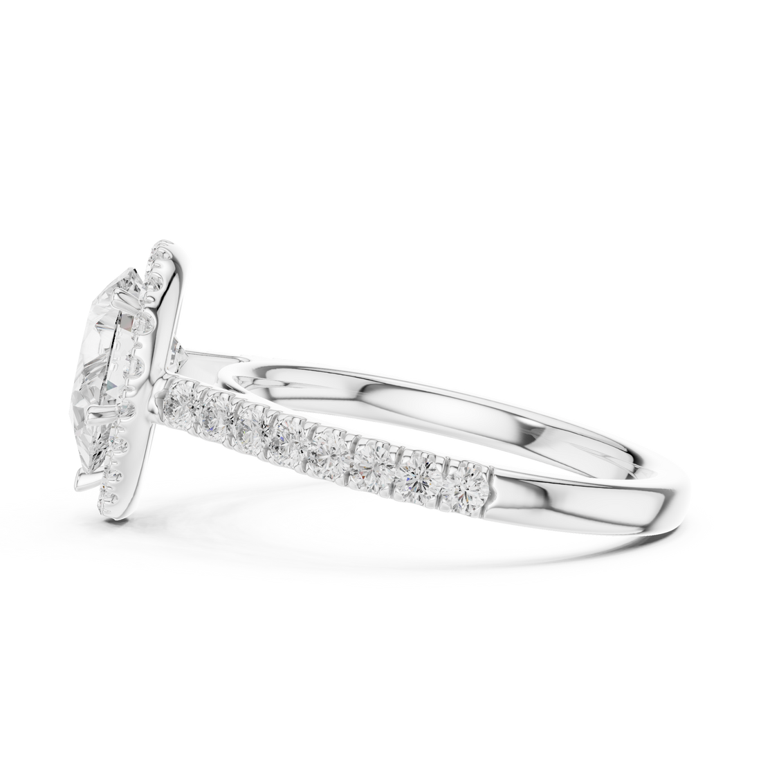 Pear Cut Halo Engagement Ring with Pavé Diamond Band