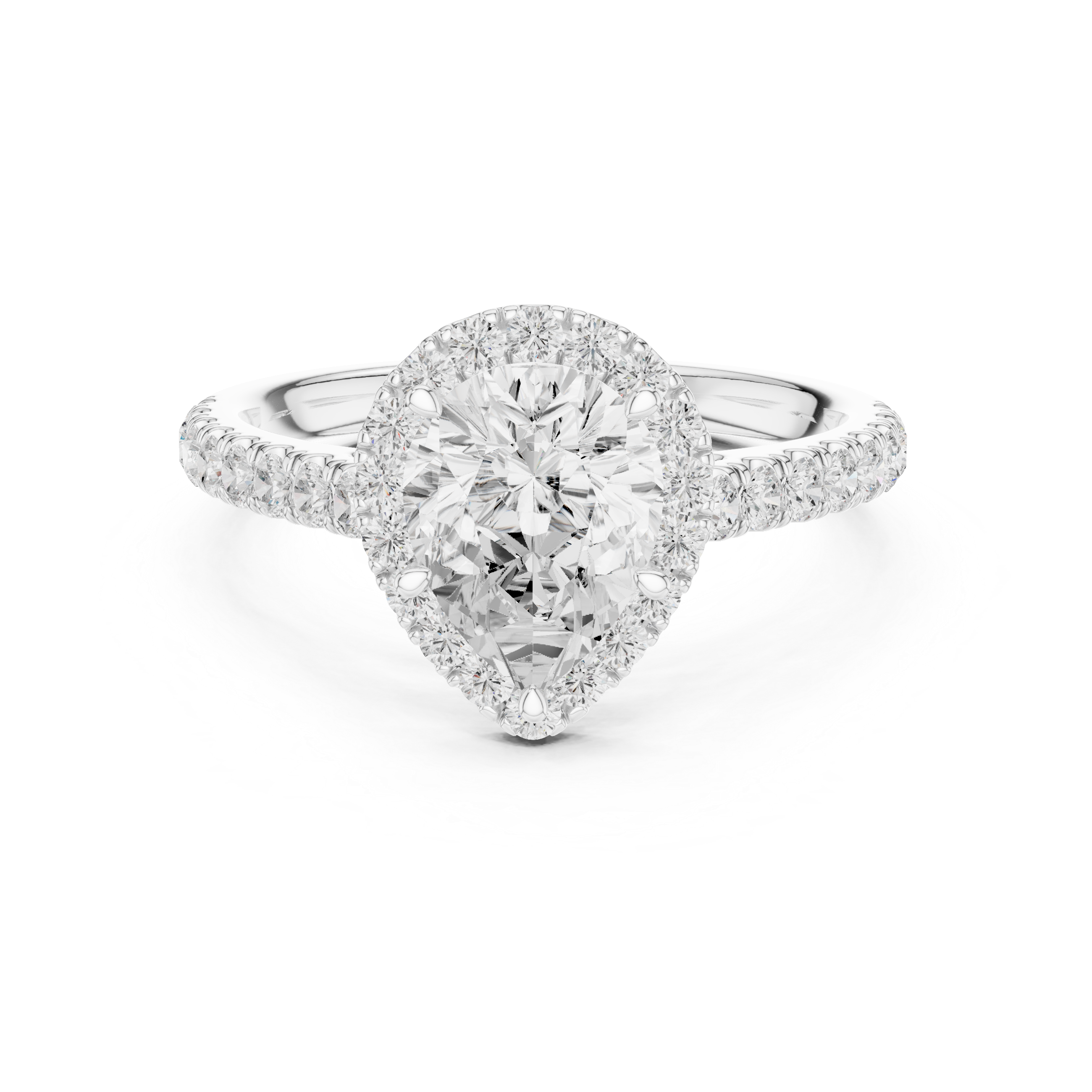Pear Cut Halo Engagement Ring with Pavé Diamond Band