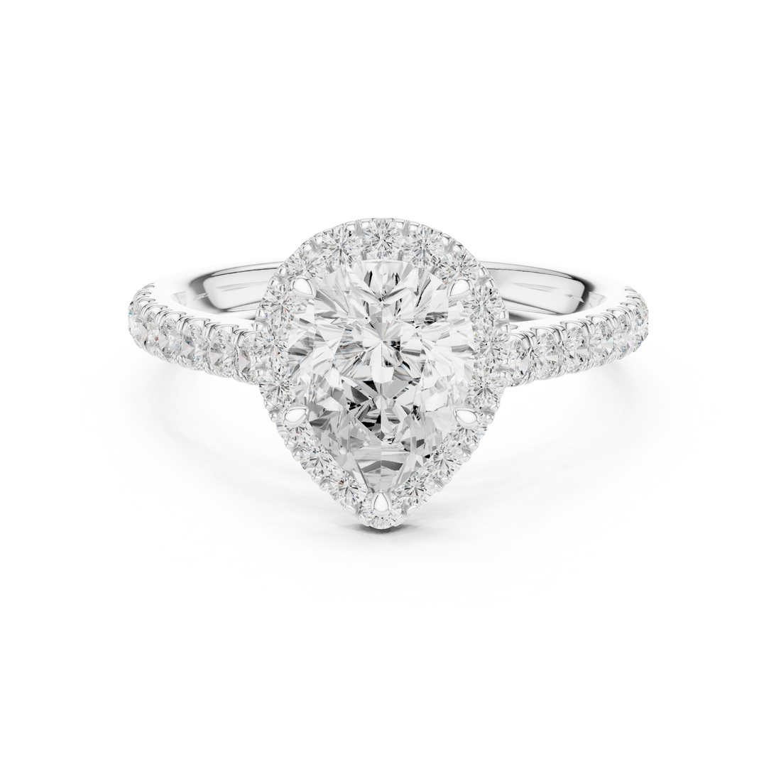Pear Cut Halo Engagement Ring with Pavé Diamond Band