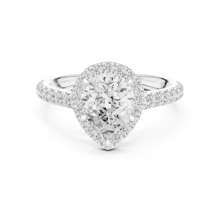 Pear Cut Halo Engagement Ring with Pavé Diamond Band
