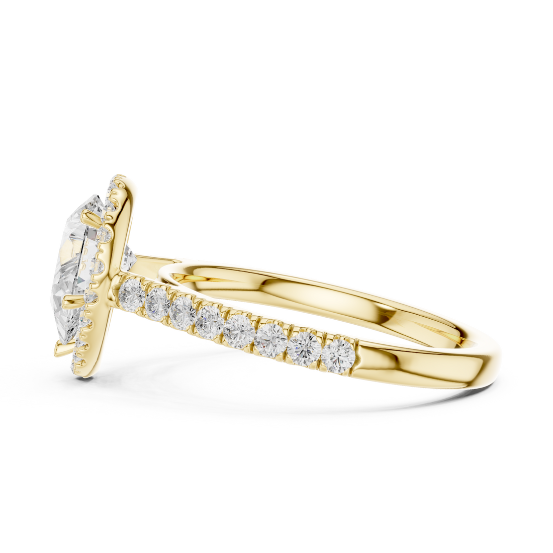 Pear Cut Halo Engagement Ring with Pavé Diamond Band