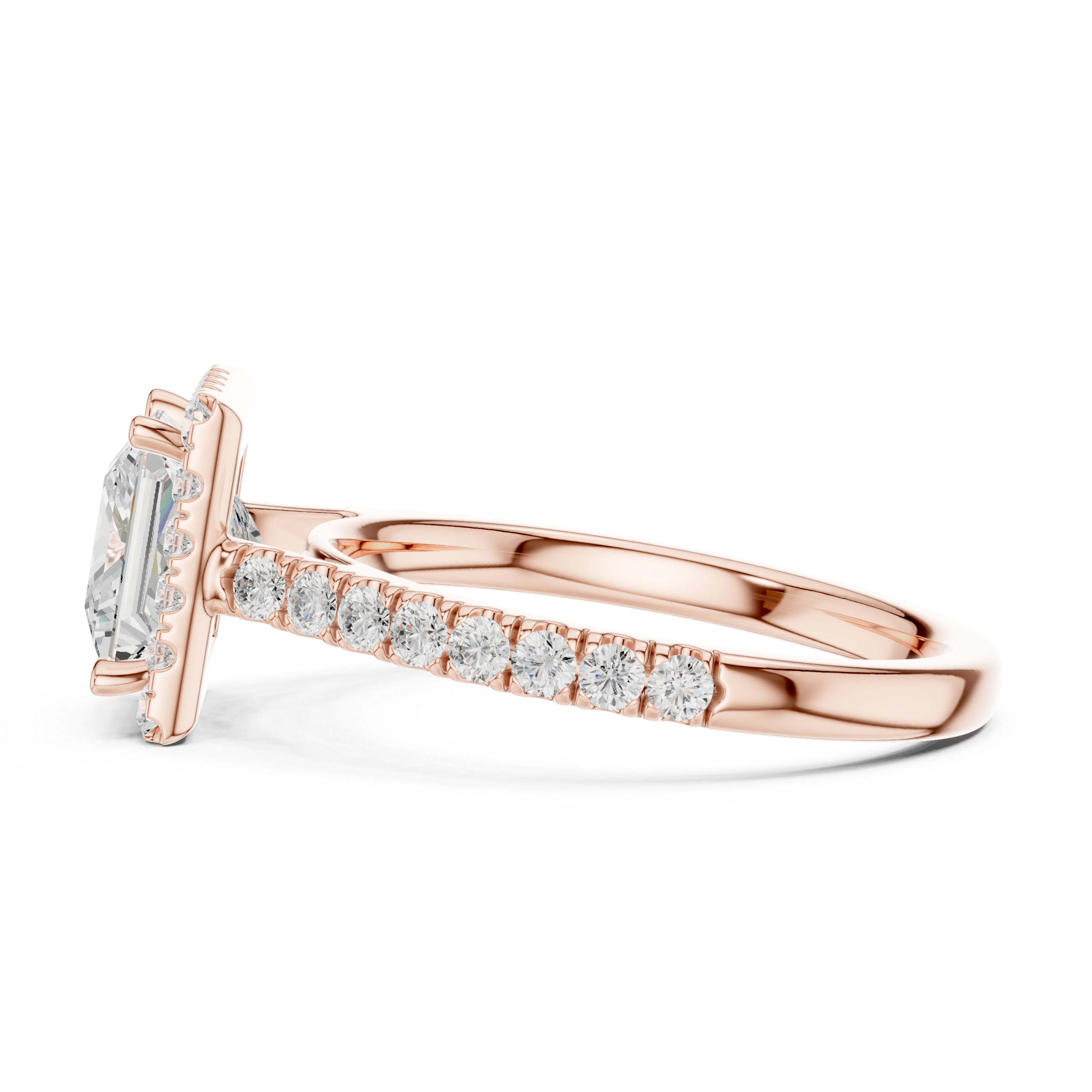Princess Cut Halo Engagement Ring with Pavé Diamond Band