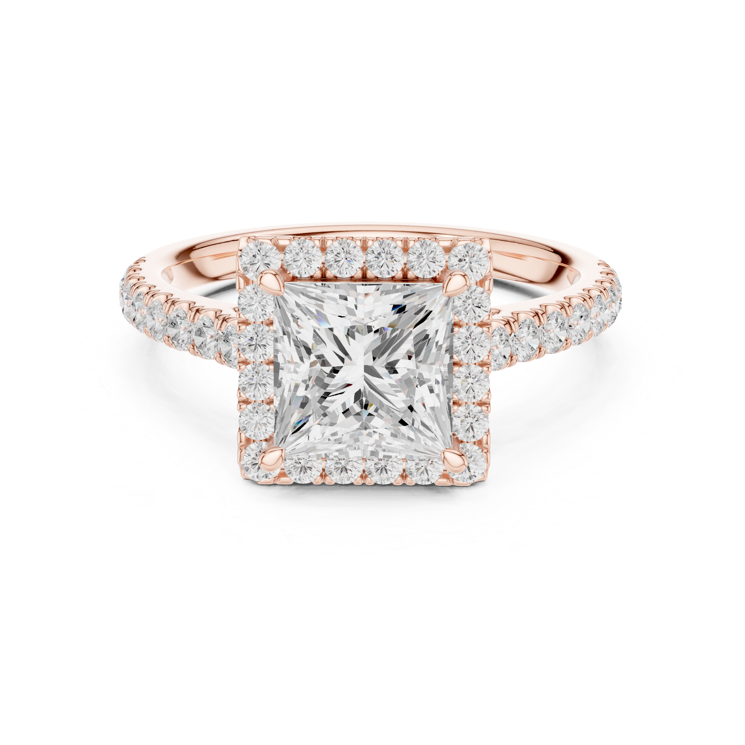 Princess Cut Halo Engagement Ring with Pavé Diamond Band