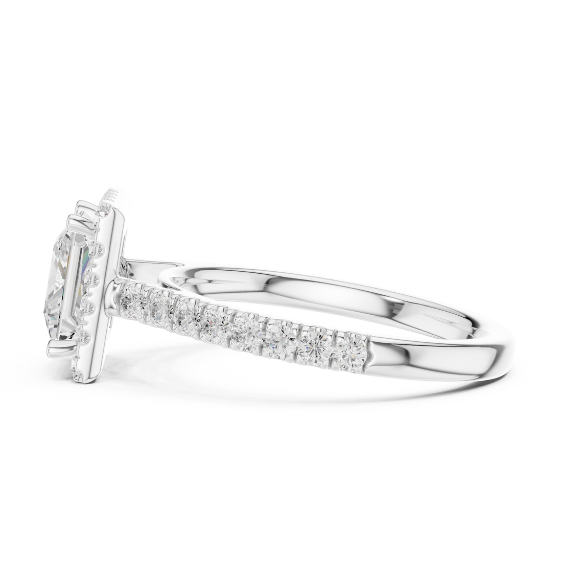 Princess Cut Halo Engagement Ring with Pavé Diamond Band