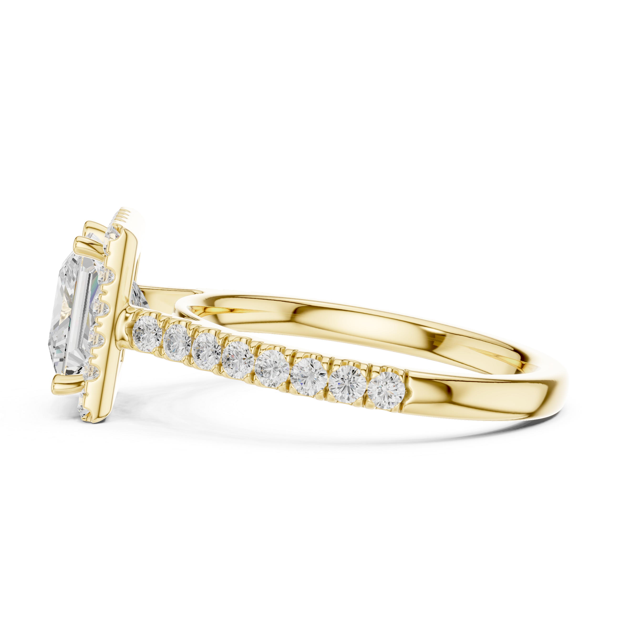 Princess Cut Halo Engagement Ring with Pavé Diamond Band
