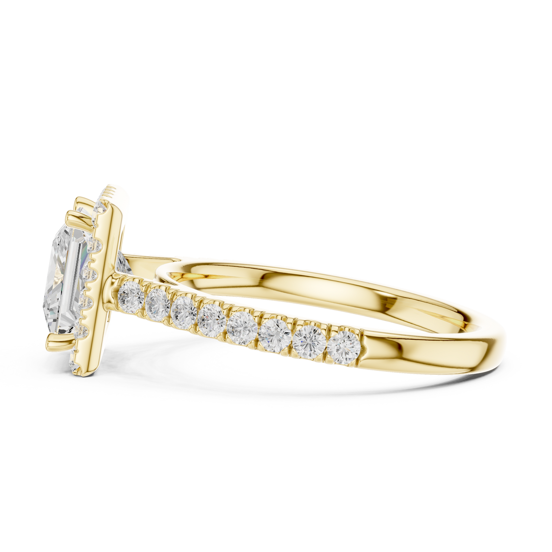 Princess Cut Halo Engagement Ring with Pavé Diamond Band