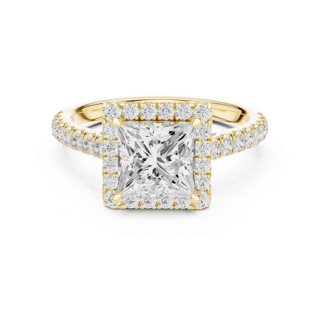 Princess Cut Halo Engagement Ring with Pavé Diamond Band