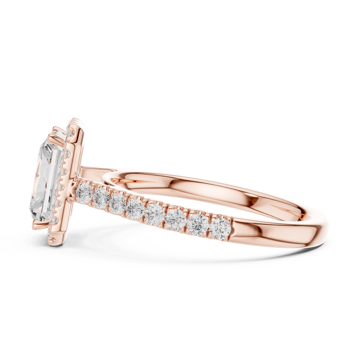 Radiant Cut Halo Engagement Ring with Pavé Diamond Band