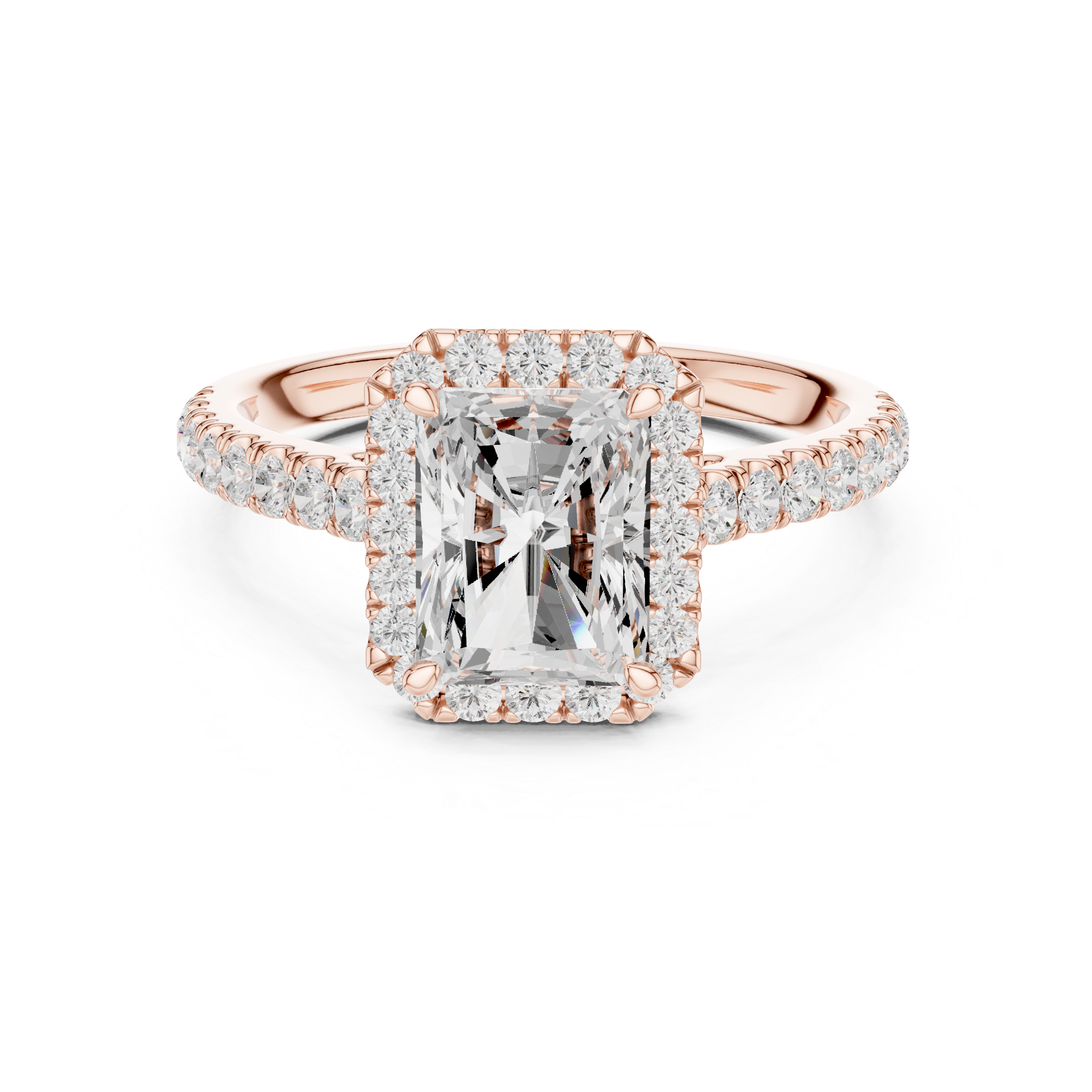 Radiant Cut Halo Engagement Ring with Pavé Diamond Band