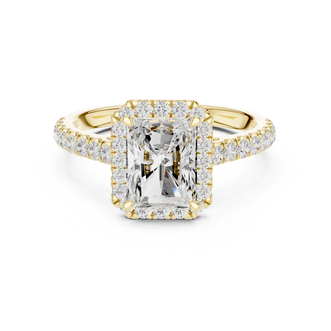 Radiant Cut Halo Engagement Ring with Pavé Diamond Band