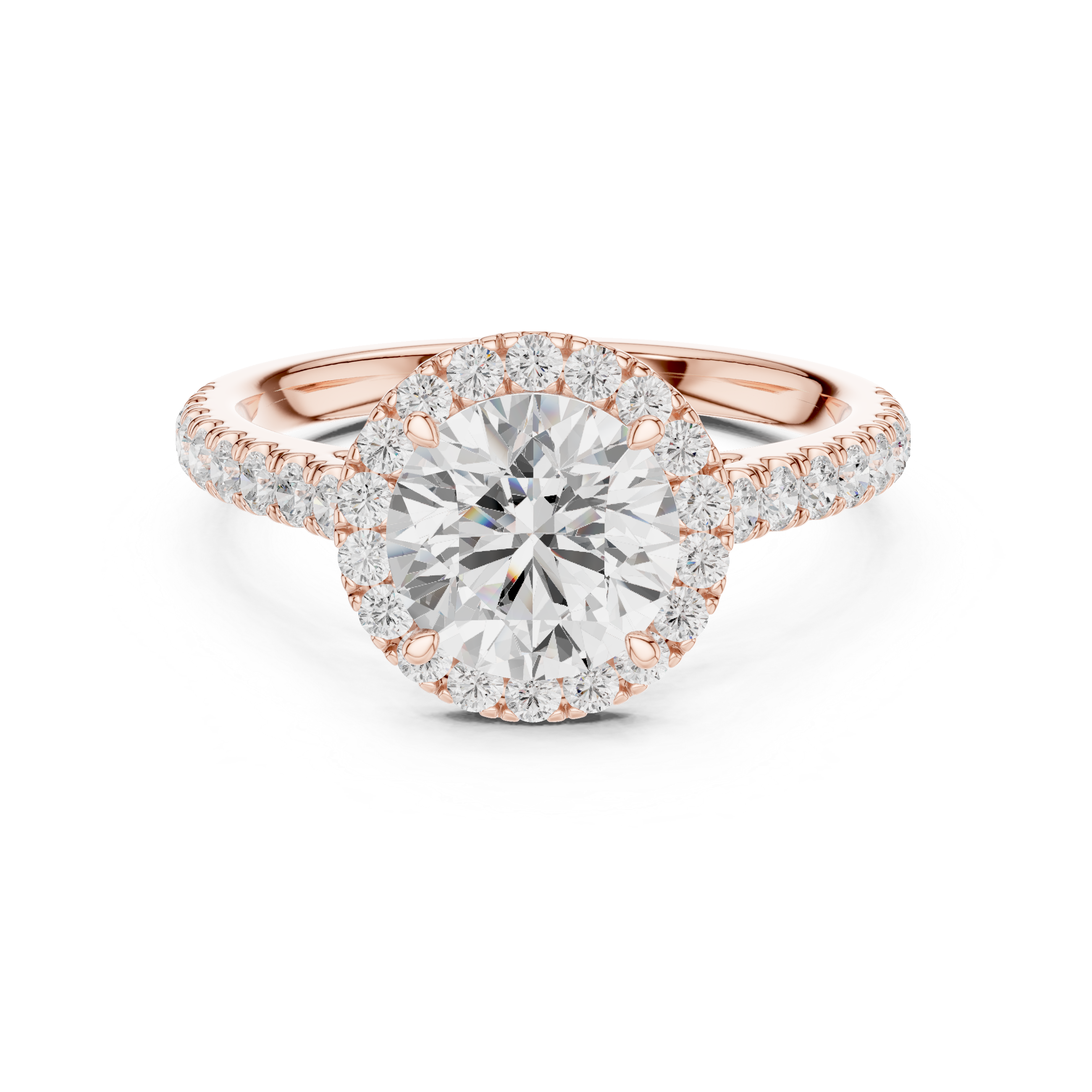 Round Cut Halo Engagement Ring with Pavé Diamond Band