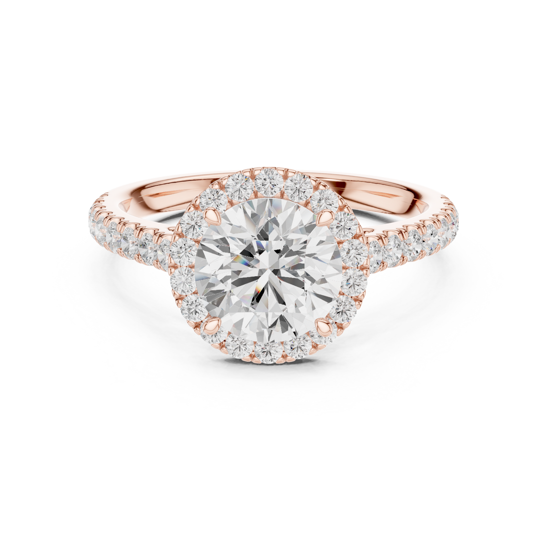Round Cut Halo Engagement Ring with Pavé Diamond Band