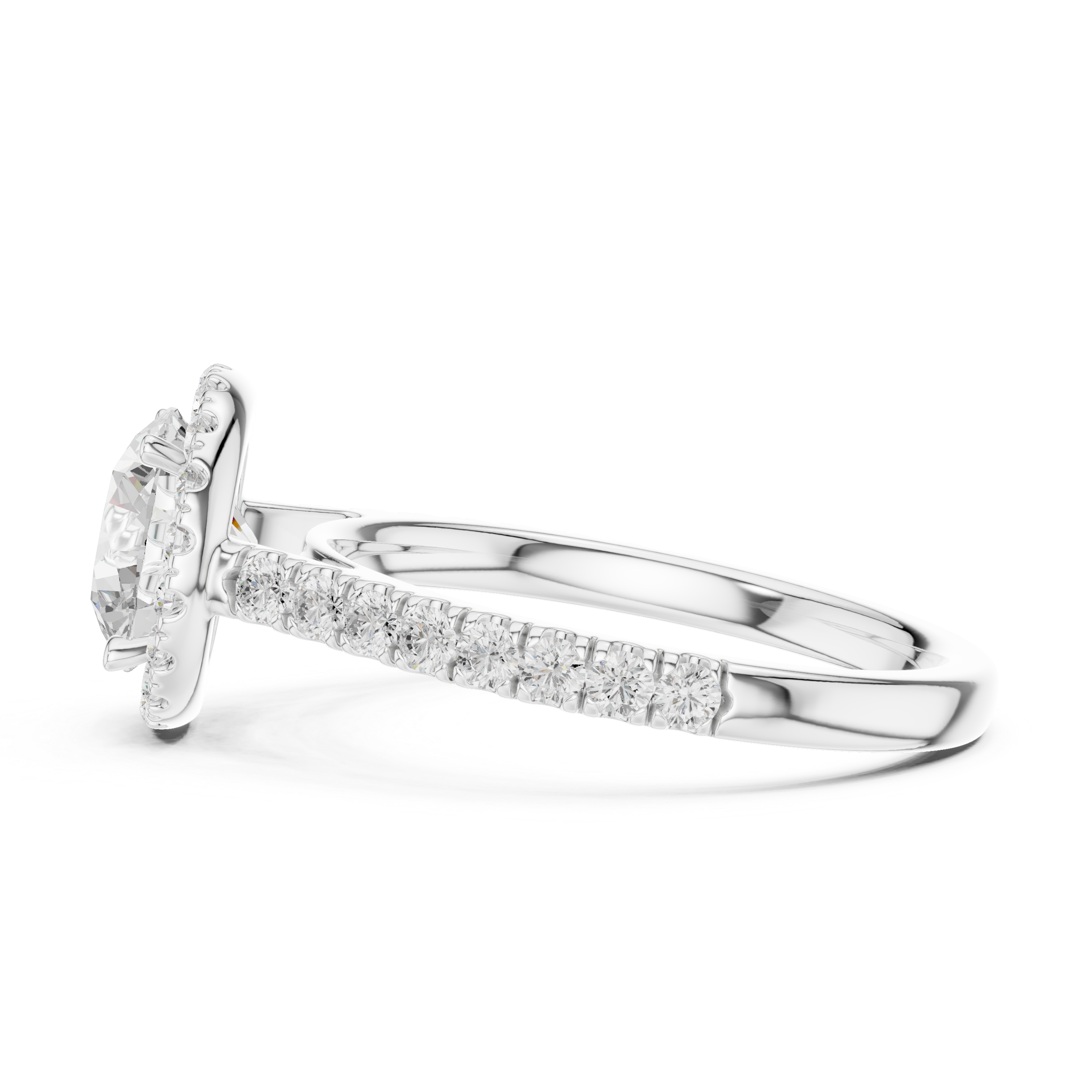 Round Cut Halo Engagement Ring with Pavé Diamond Band