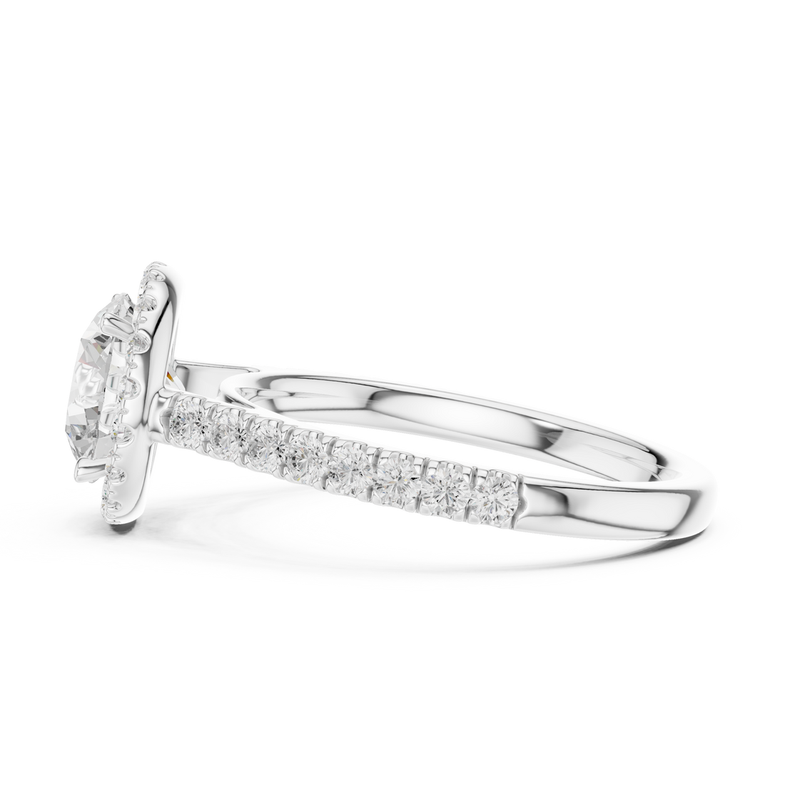 Round Cut Halo Engagement Ring with Pavé Diamond Band