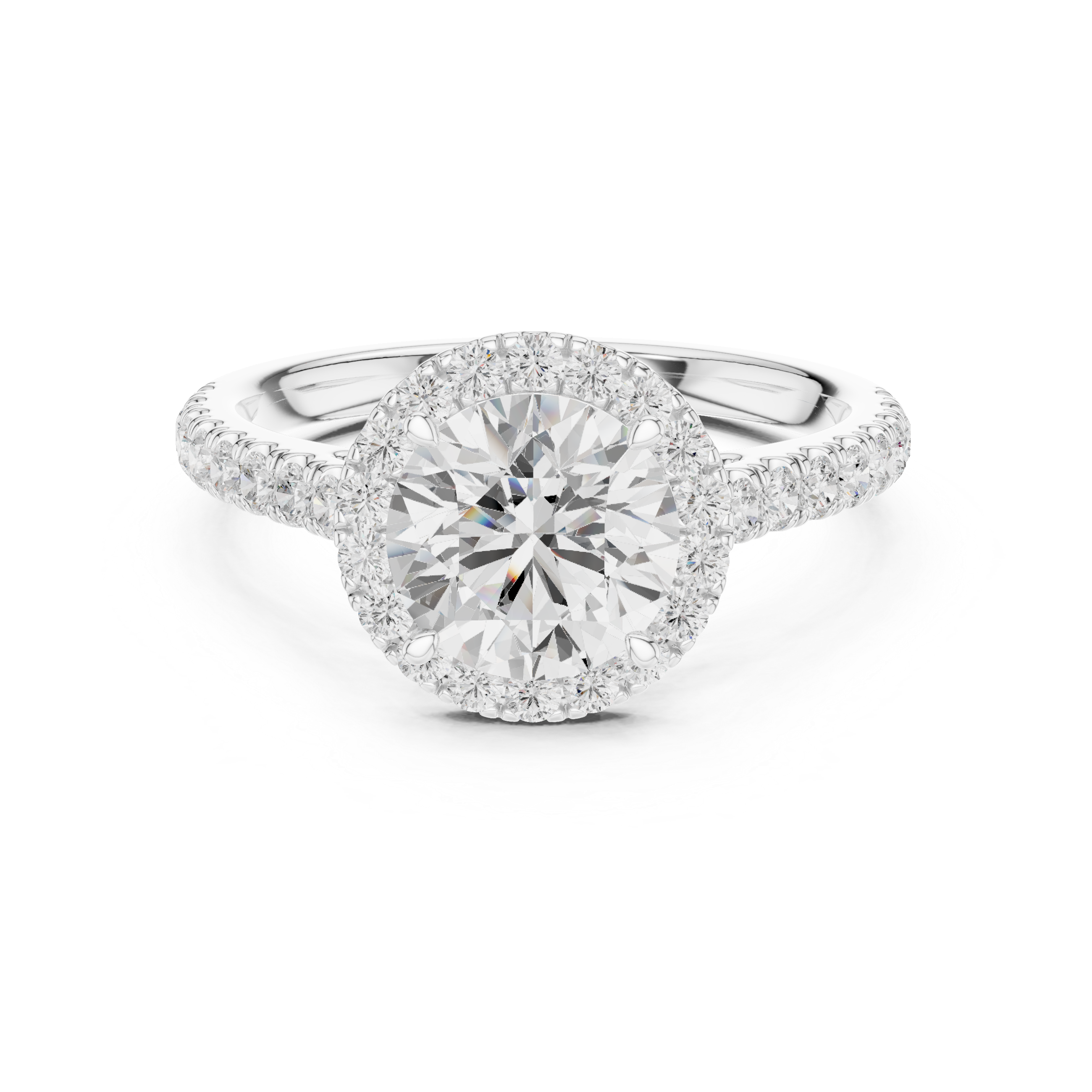 Round Cut Halo Engagement Ring with Pavé Diamond Band