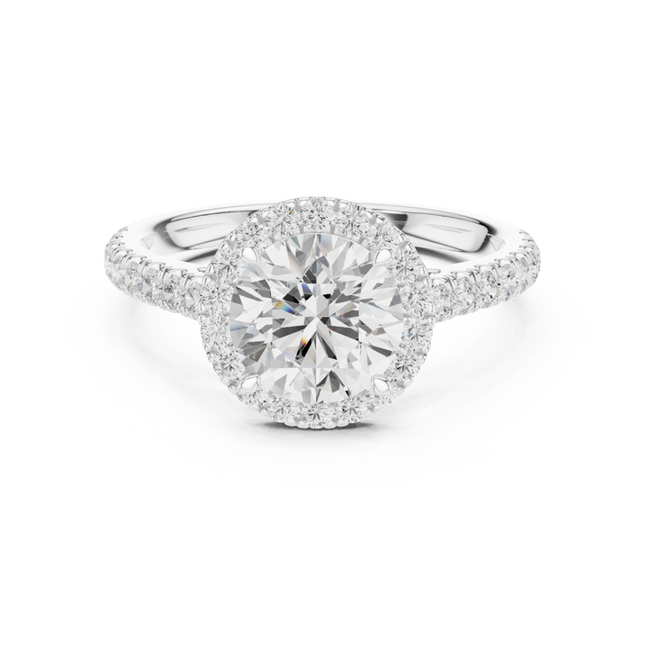 Round Cut Halo Engagement Ring with Pavé Diamond Band