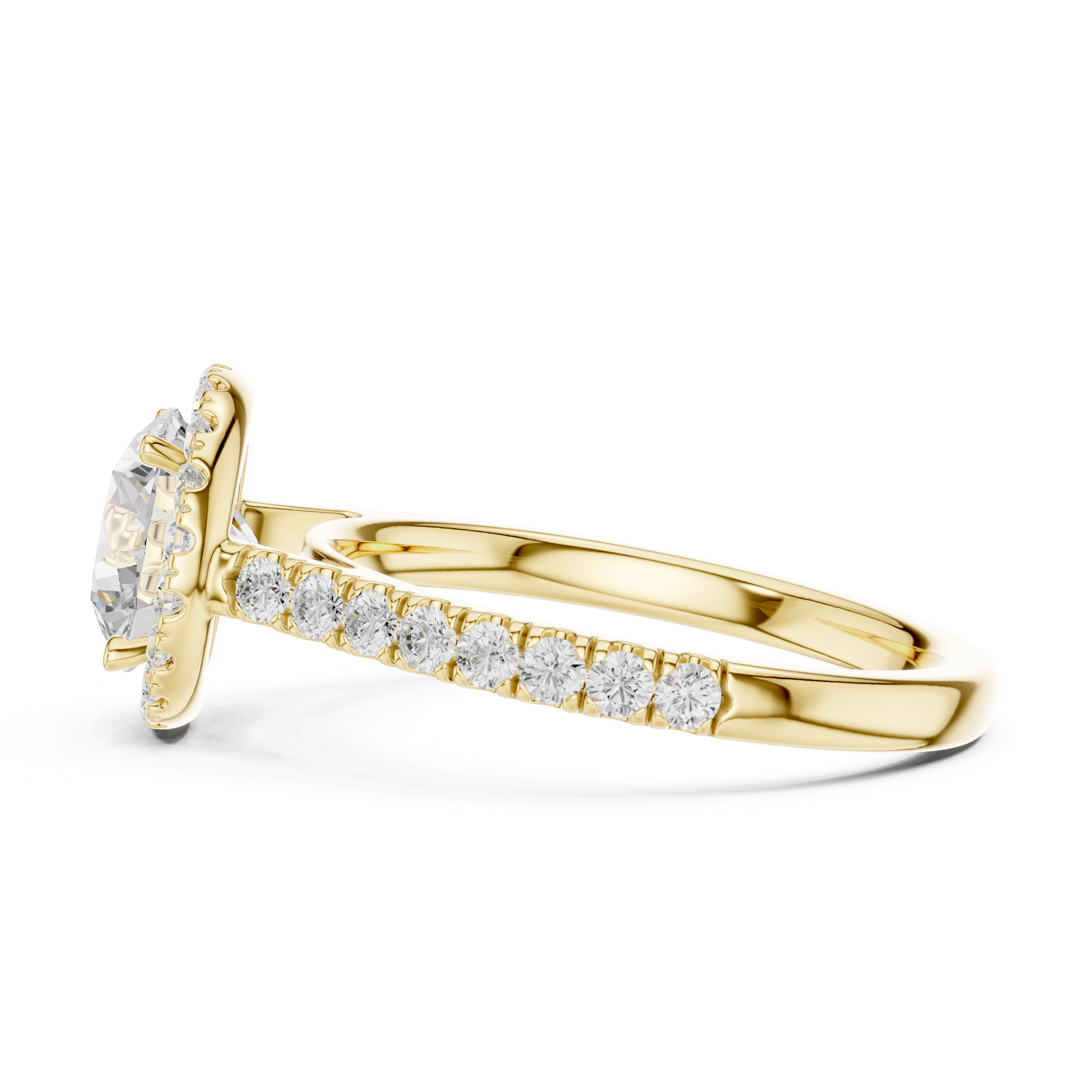 Round Cut Halo Engagement Ring with Pavé Diamond Band