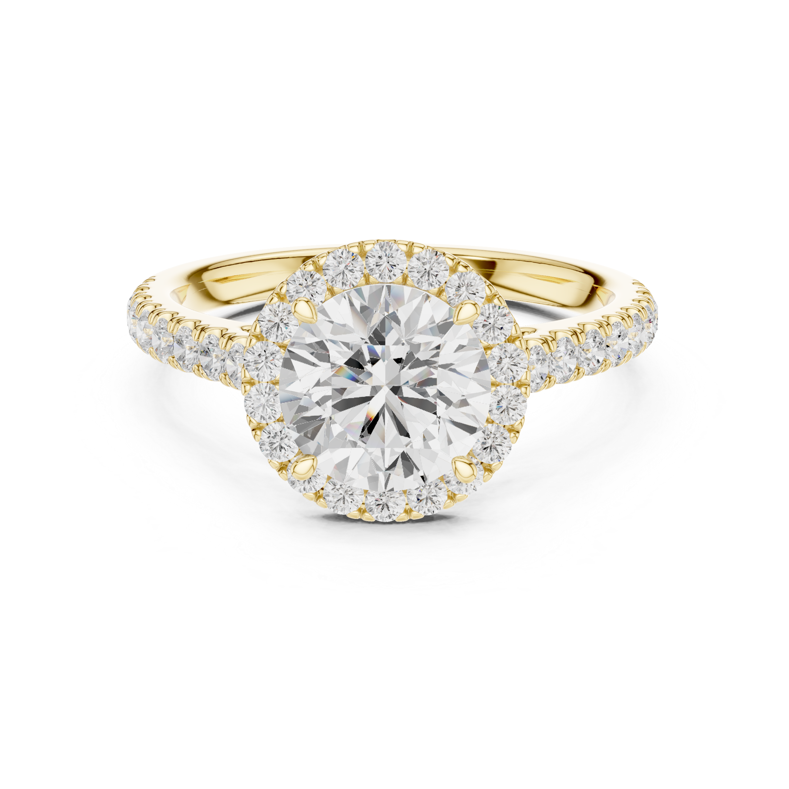 Round Cut Halo Engagement Ring with Pavé Diamond Band