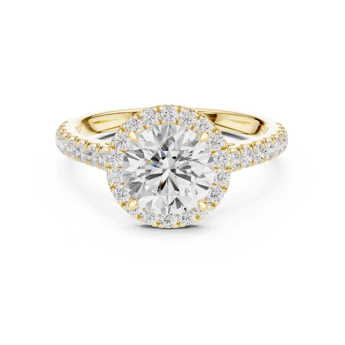Round Cut Halo Engagement Ring with Pavé Diamond Band