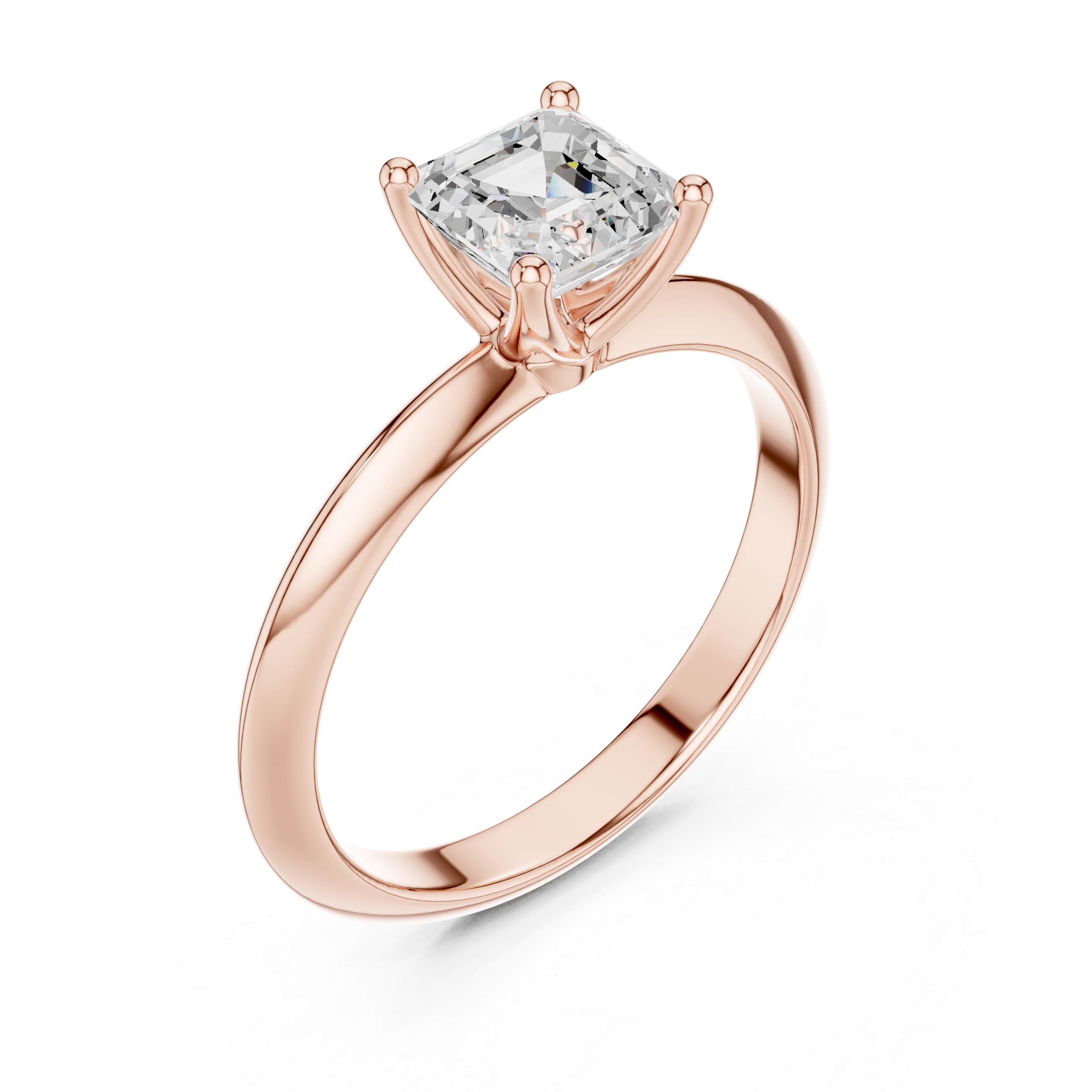 Asscher Cut Solitaire Engagement Ring with Plain Band