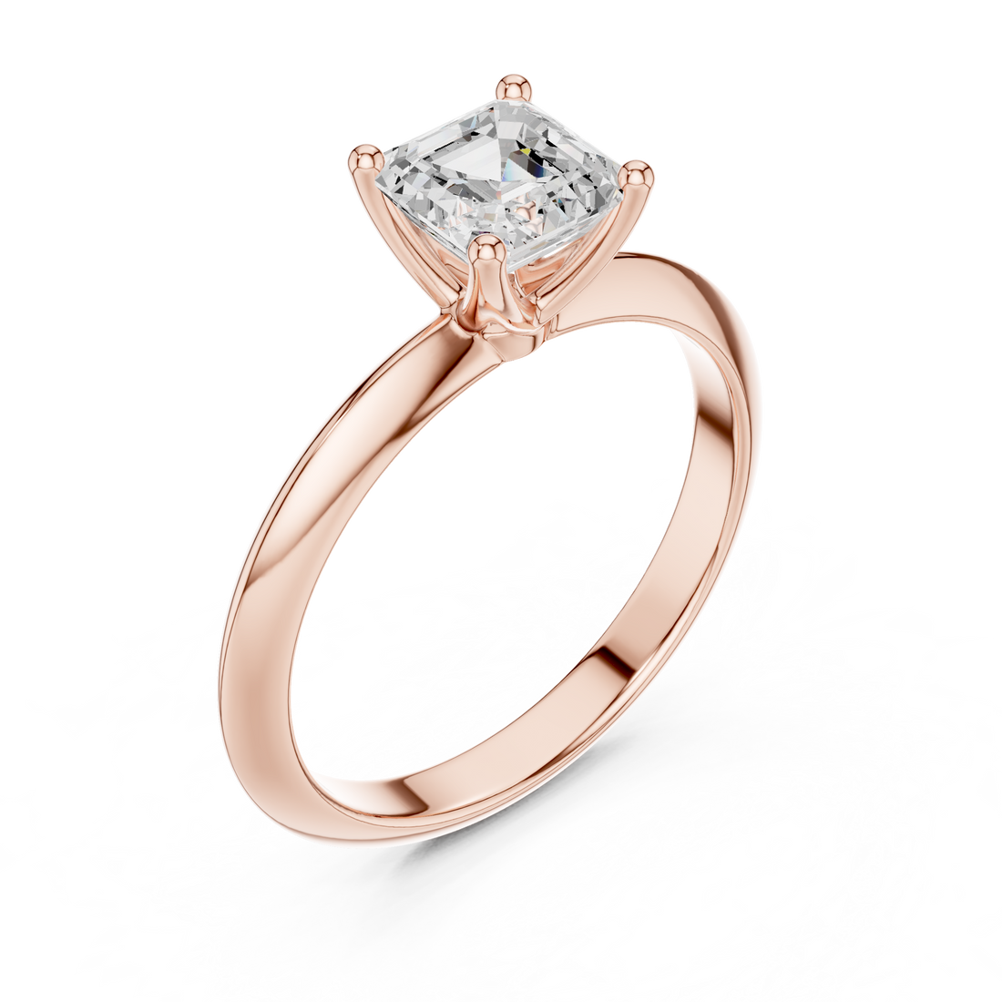 Asscher Cut Solitaire Engagement Ring with Plain Band