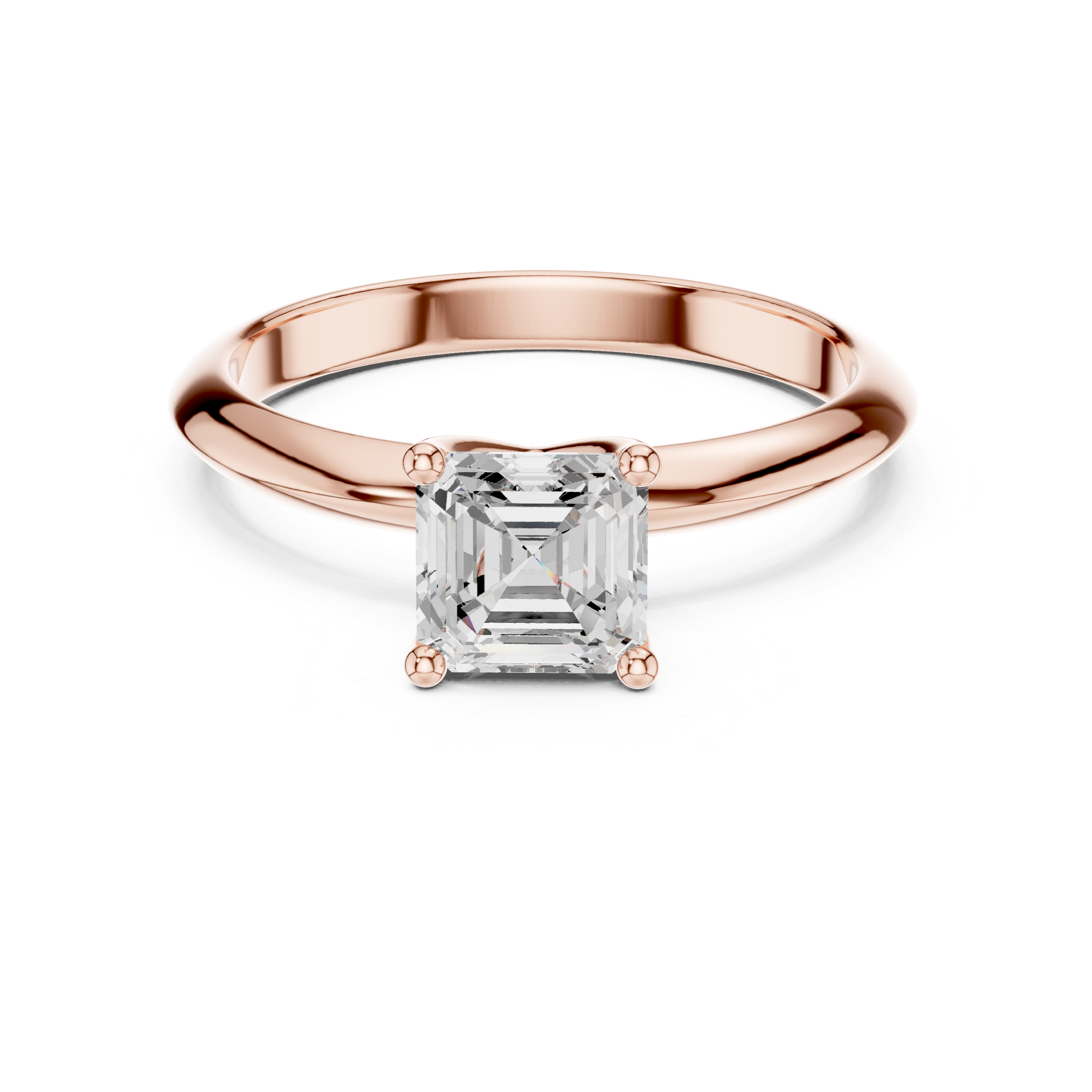 Asscher Cut Solitaire Engagement Ring with Plain Band