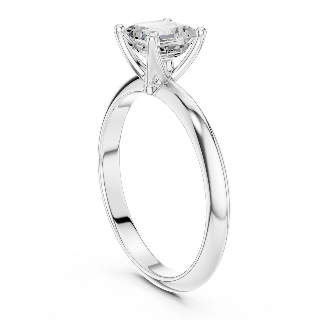 Asscher Cut Solitaire Engagement Ring with Plain Band
