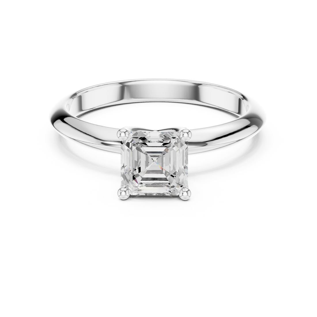 Asscher Cut Solitaire Engagement Ring with Plain Band