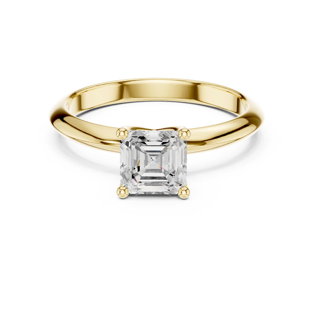 Asscher Cut Solitaire Engagement Ring with Plain Band