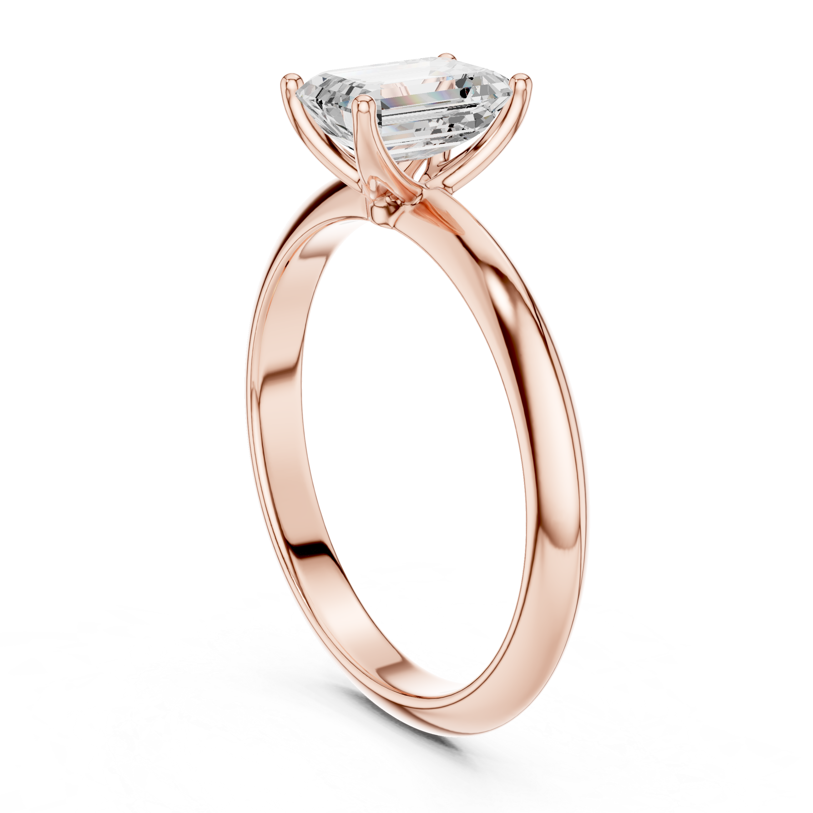 Emerald Cut Solitaire Engagement Ring with Plain Band