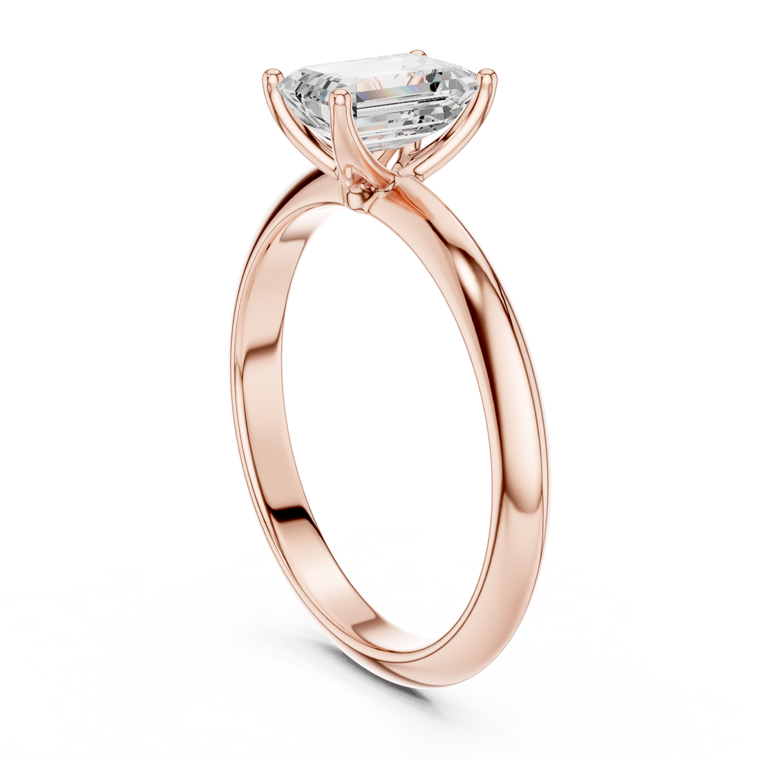 Emerald Cut Solitaire Engagement Ring with Plain Band