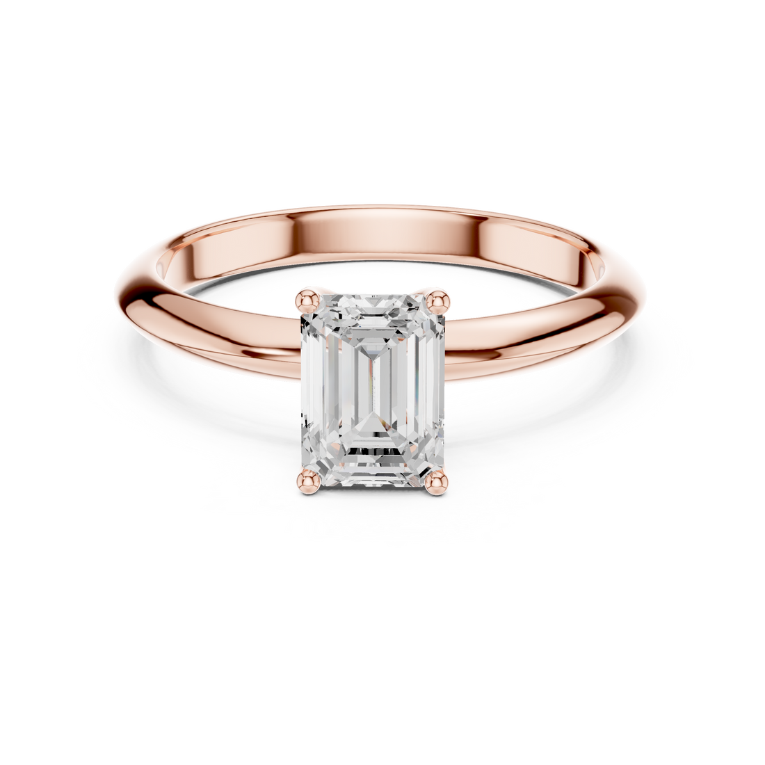 Emerald Cut Solitaire Engagement Ring with Plain Band