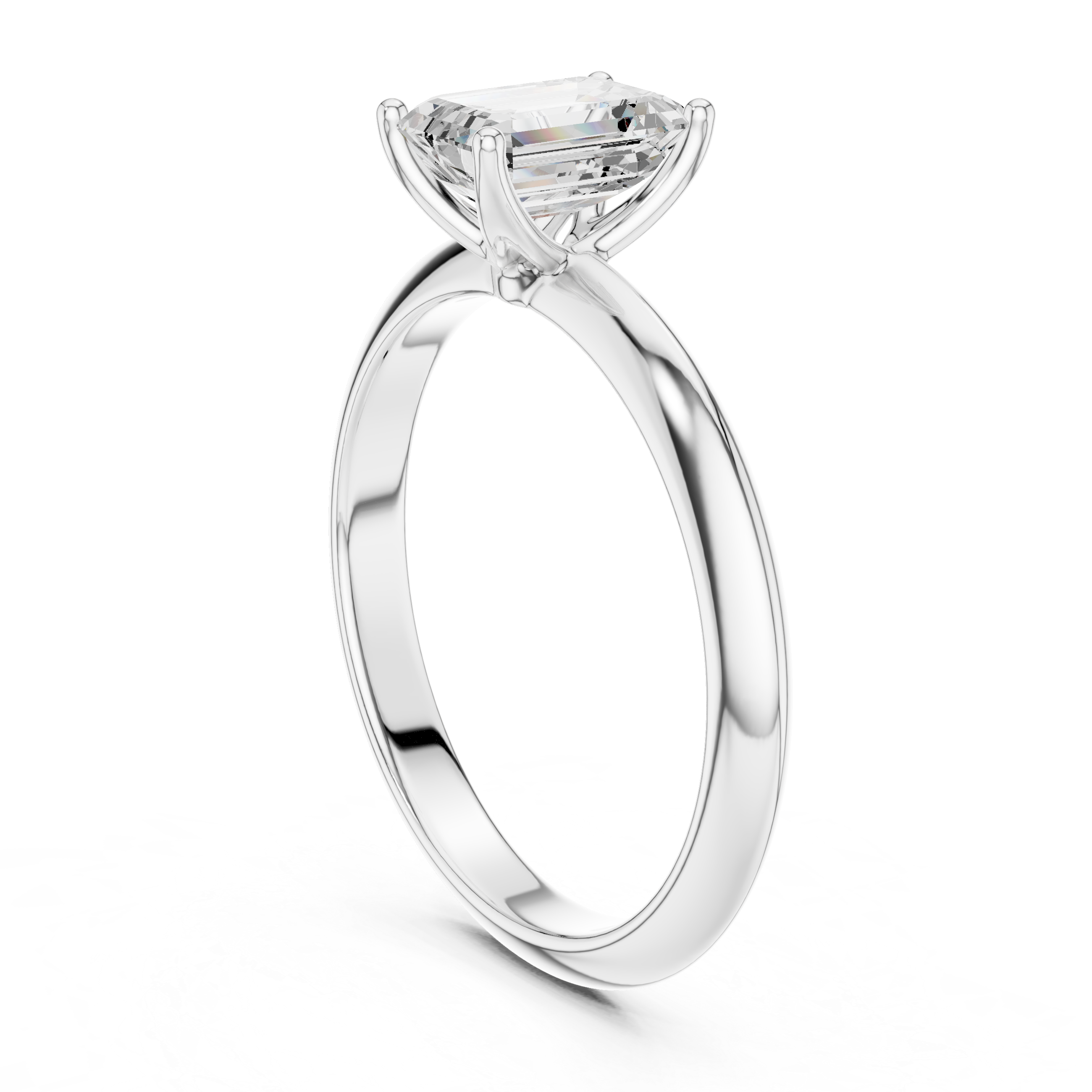 Emerald Cut Solitaire Engagement Ring with Plain Band