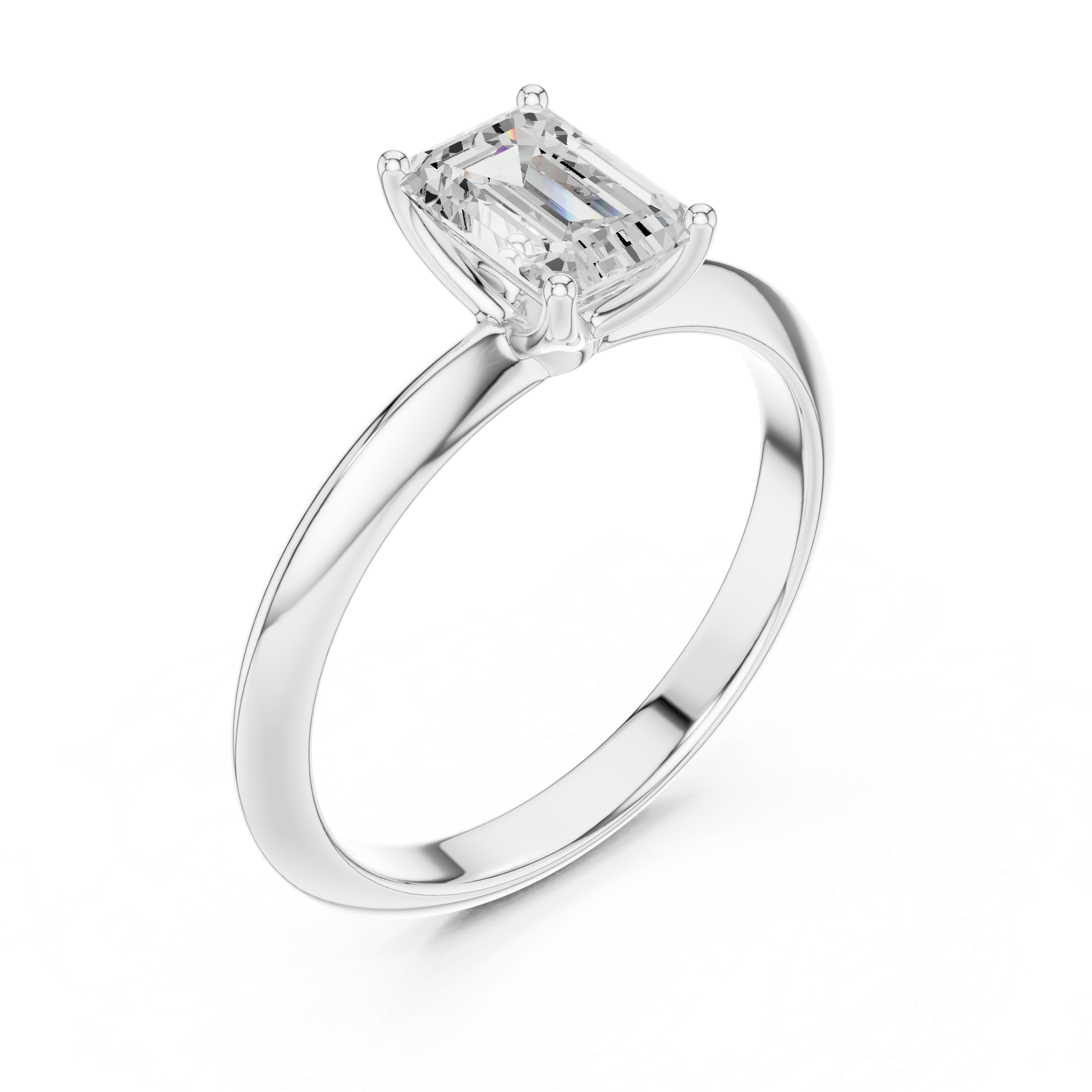 Emerald Cut Solitaire Engagement Ring with Plain Band