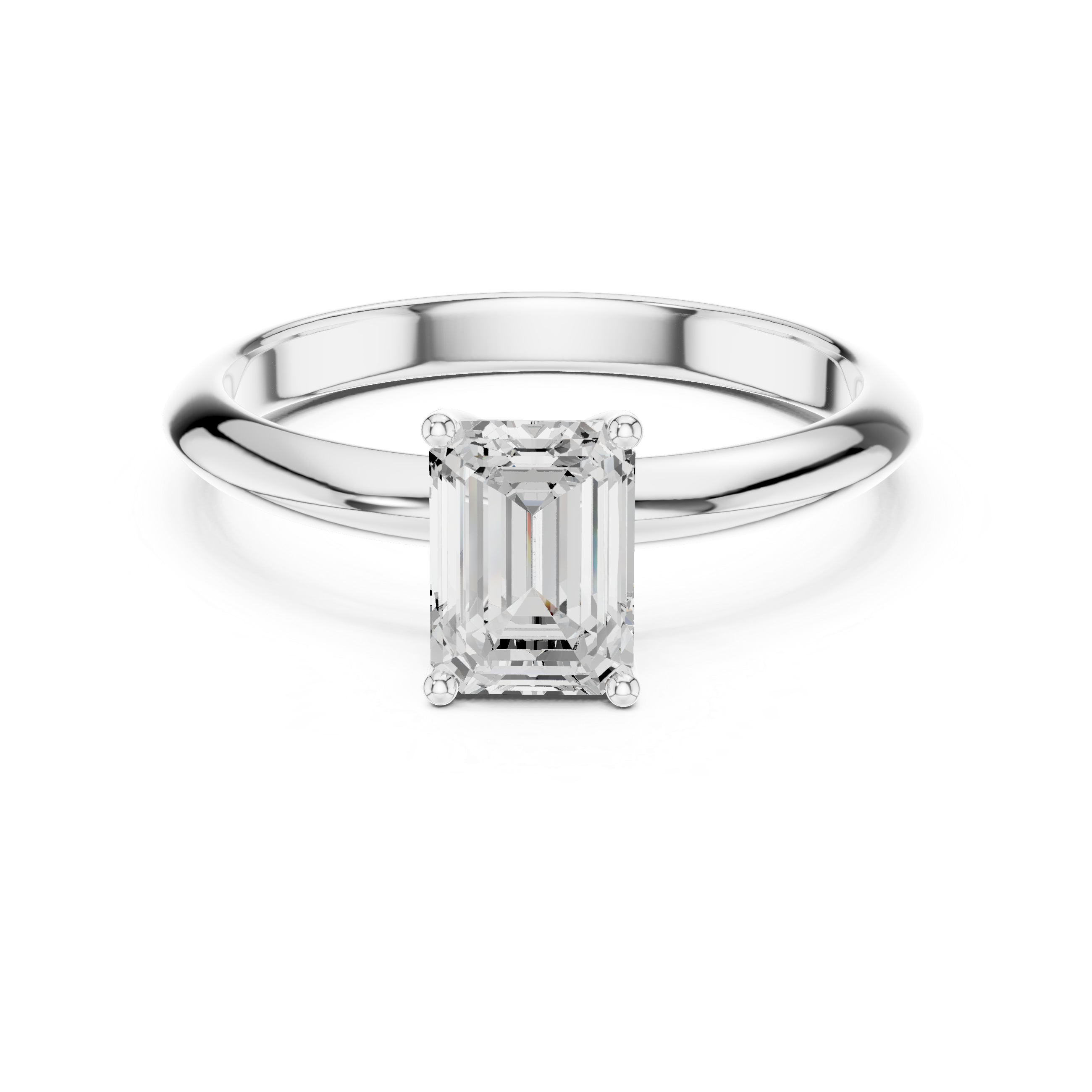 Emerald Cut Solitaire Engagement Ring with Plain Band
