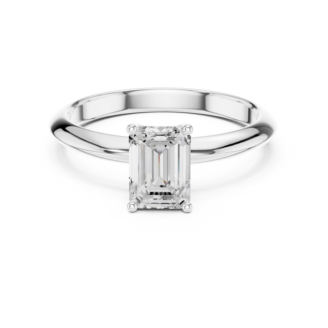 Emerald Cut Solitaire Engagement Ring with Plain Band