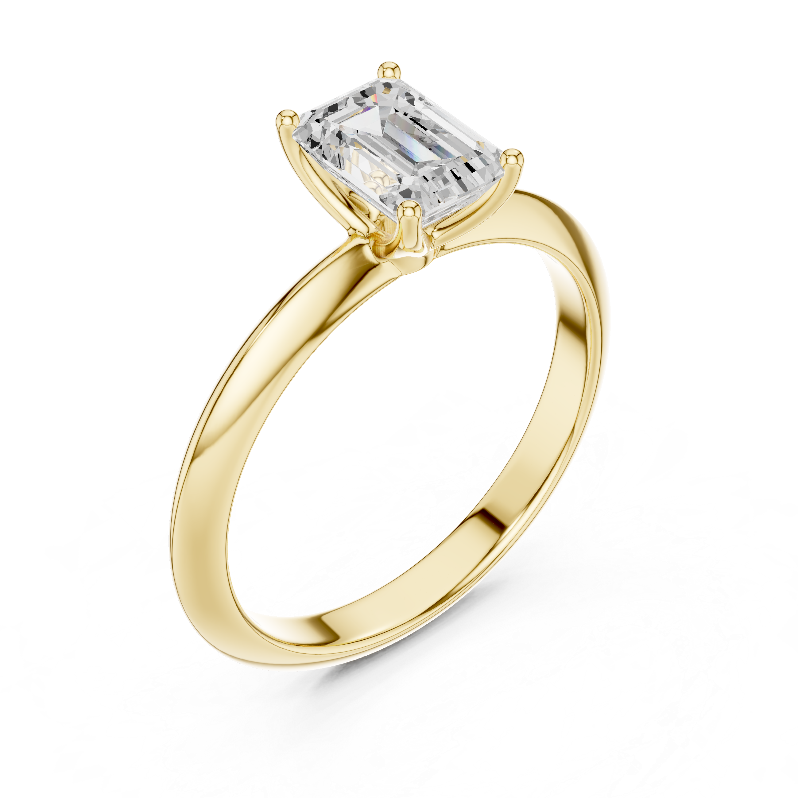 Emerald Cut Solitaire Engagement Ring with Plain Band