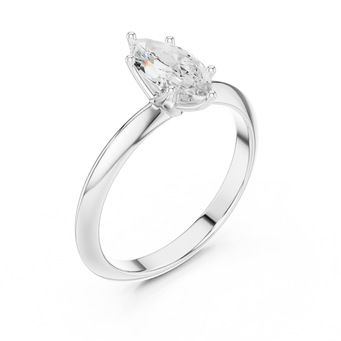 Maquise Cut Solitaire Engagement Ring with Plain Band