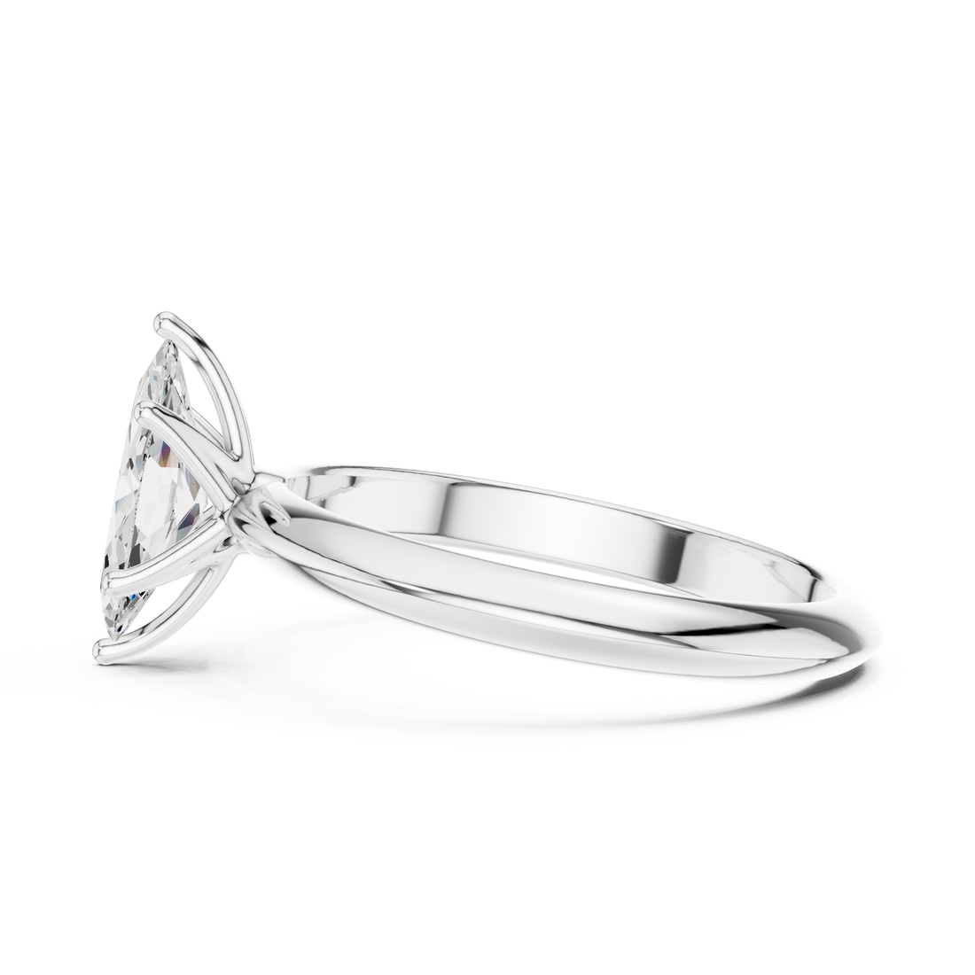 Maquise Cut Solitaire Engagement Ring with Plain Band