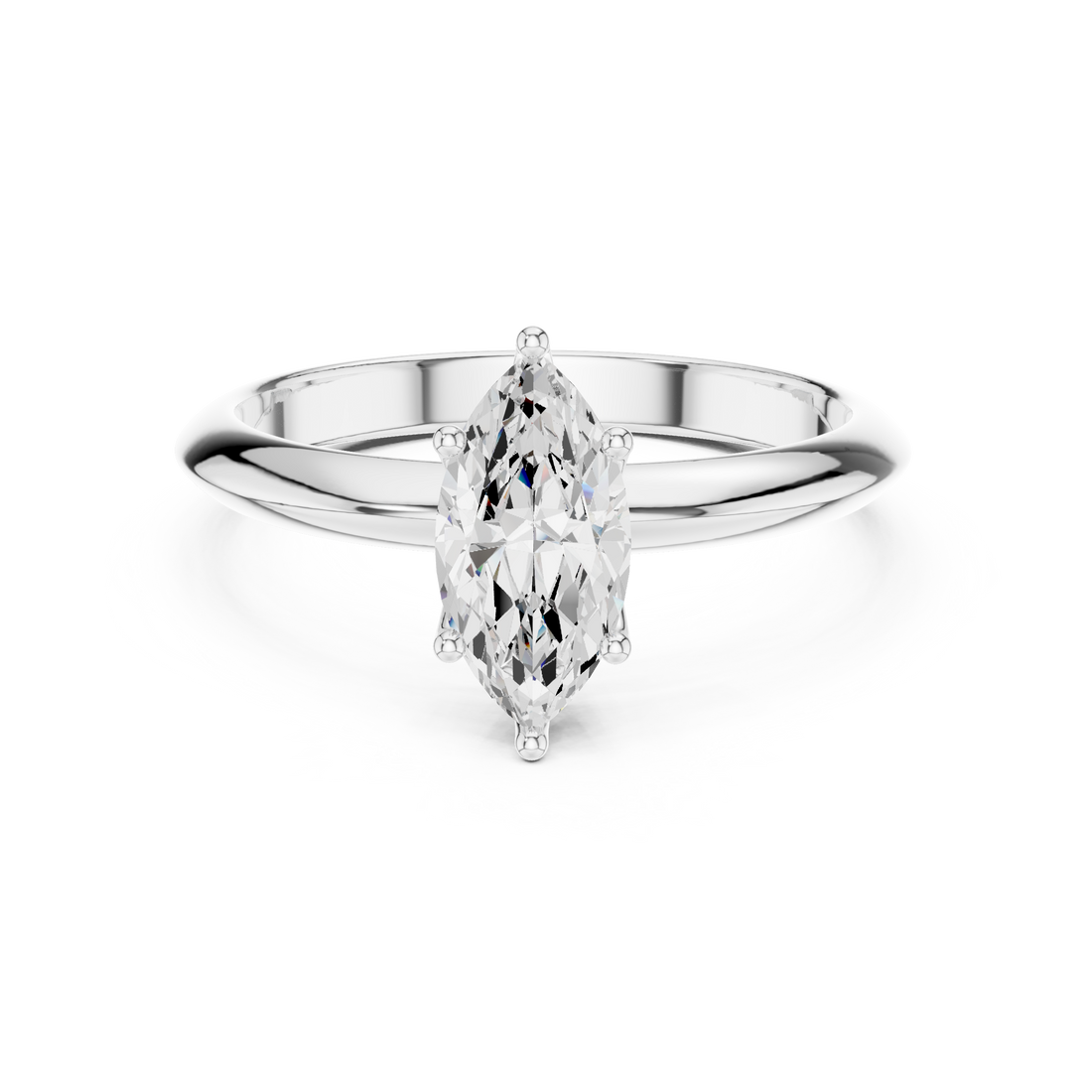 Maquise Cut Solitaire Engagement Ring with Plain Band