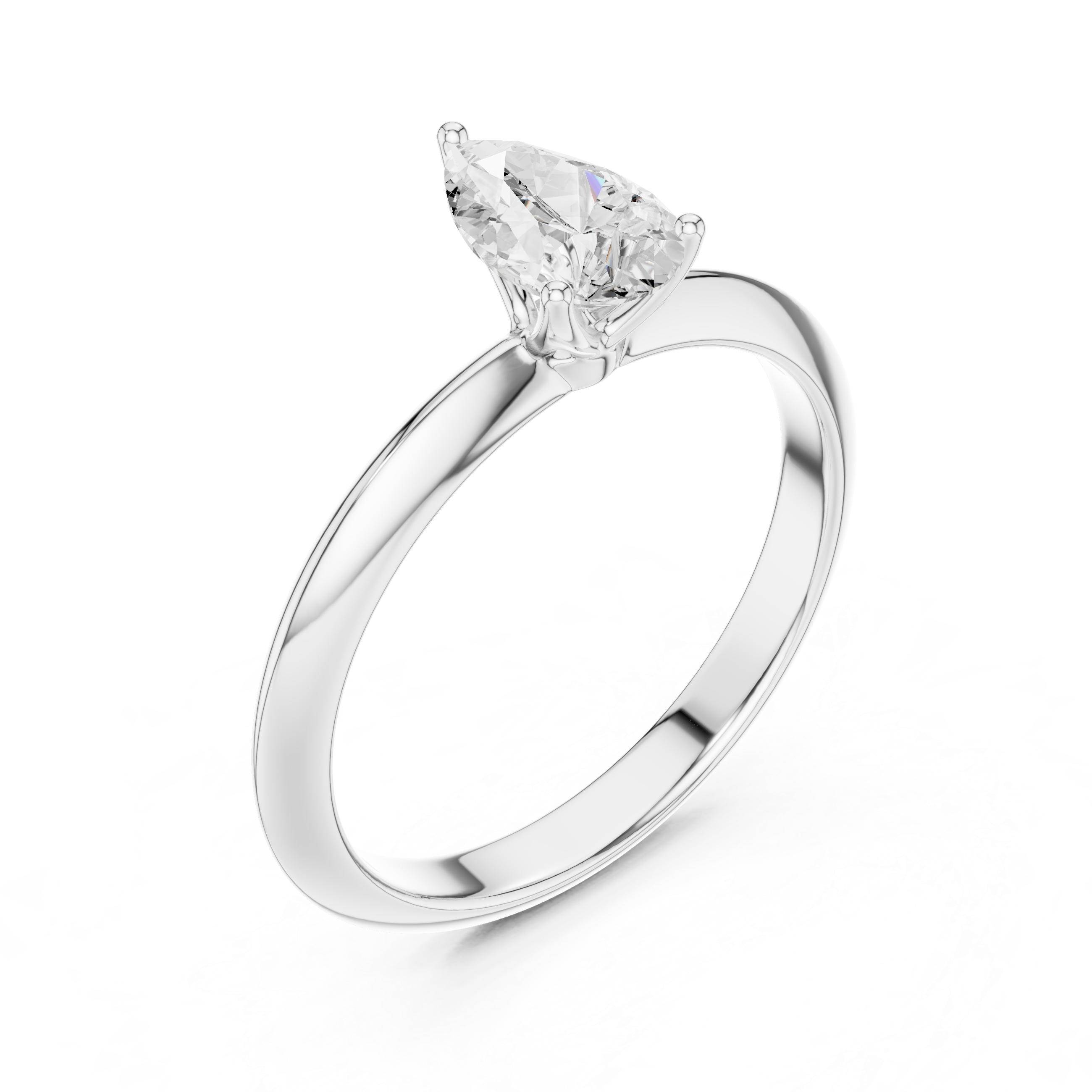 Pear Cut Solitaire Engagement Ring with Plain Band