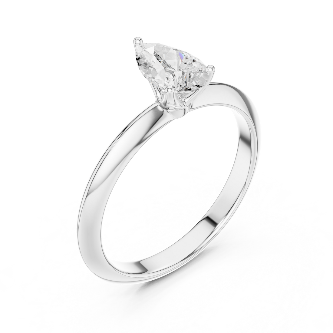 Pear Cut Solitaire Engagement Ring with Plain Band