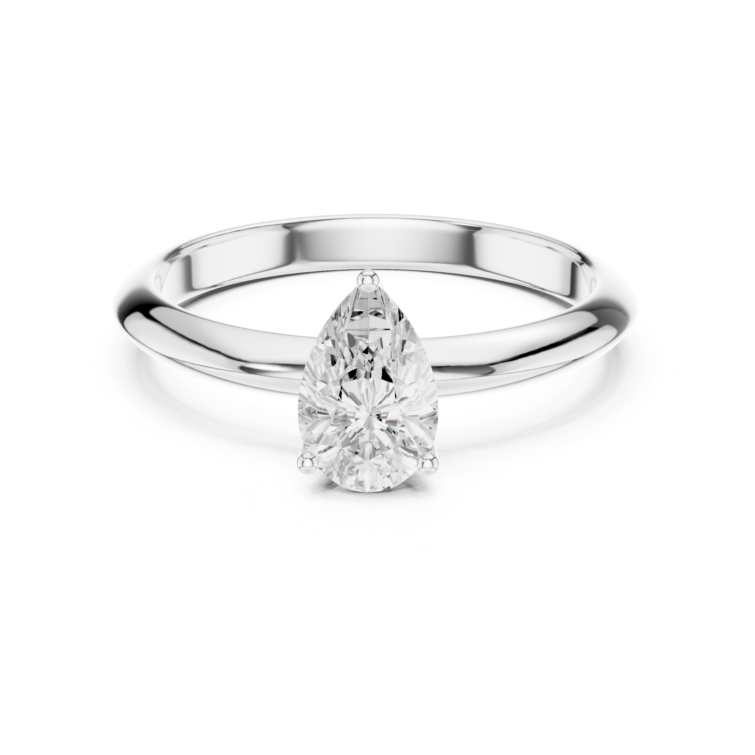 Pear Cut Solitaire Engagement Ring with Plain Band