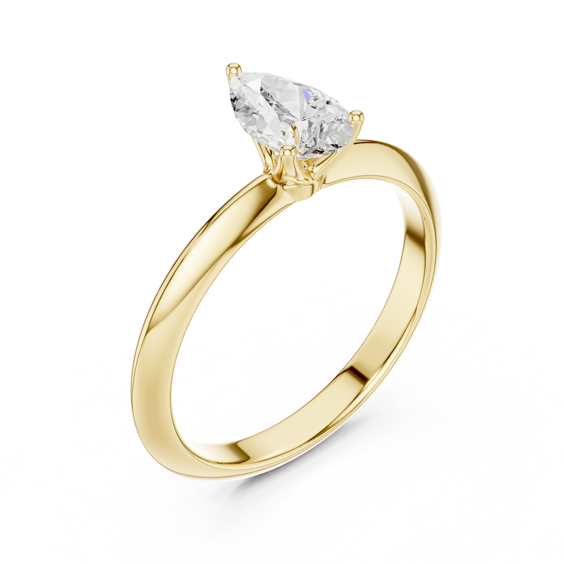 Pear Cut Solitaire Engagement Ring with Plain Band