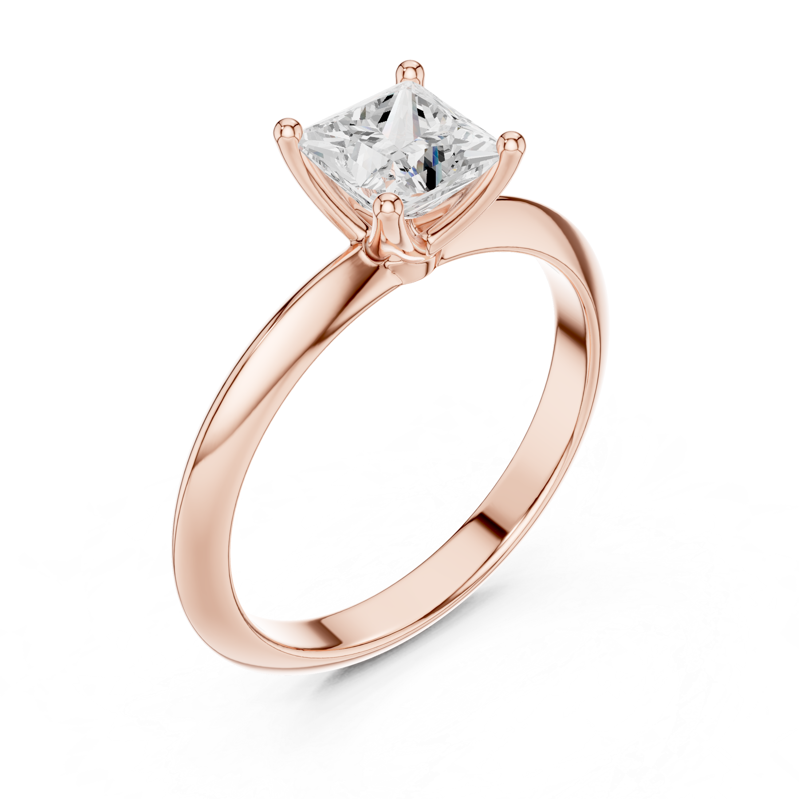 Princess Cut Solitaire Engagement Ring with Plain Band