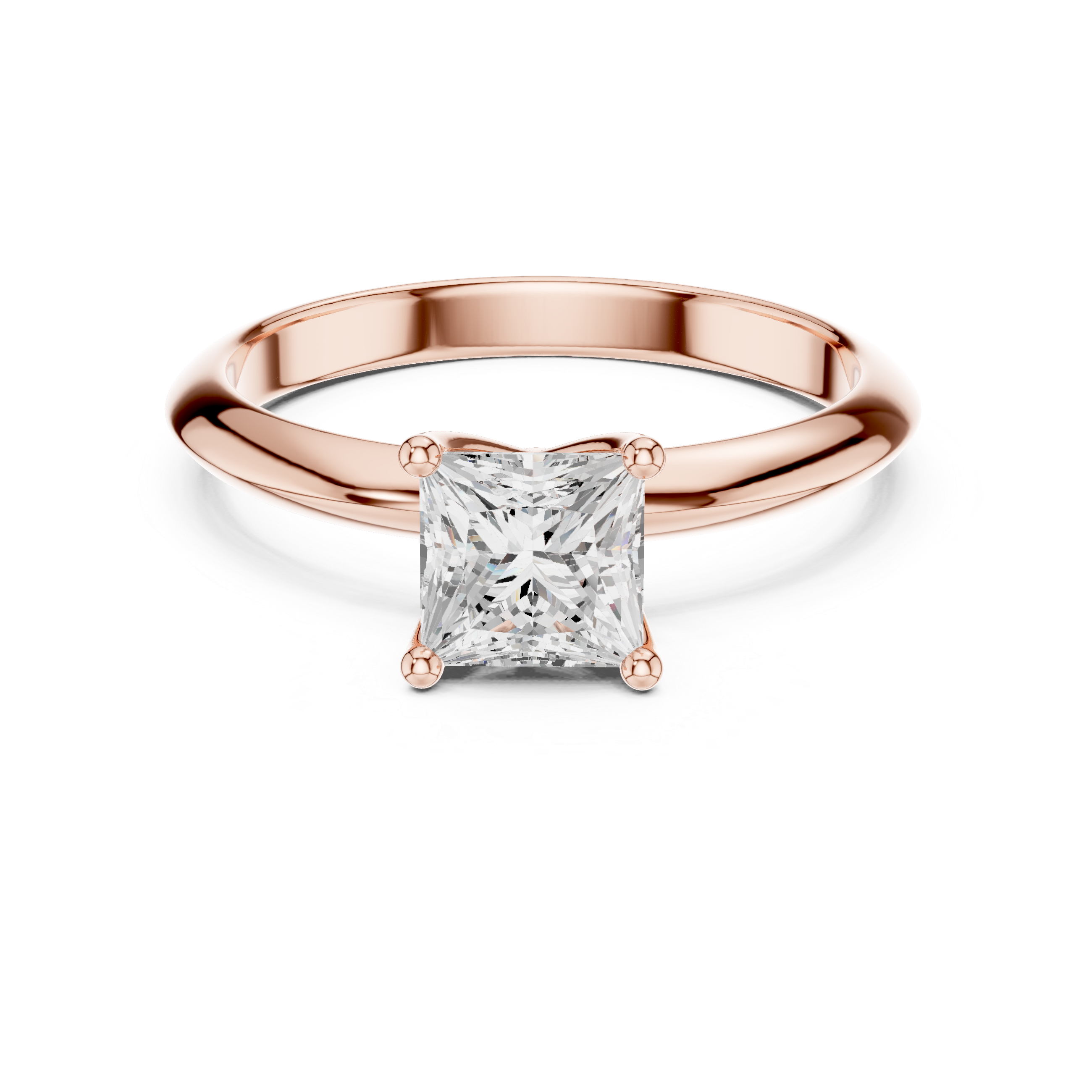 Princess Cut Solitaire Engagement Ring with Plain Band